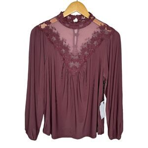 Uncommon Job sheer lace mock neck blouse size large